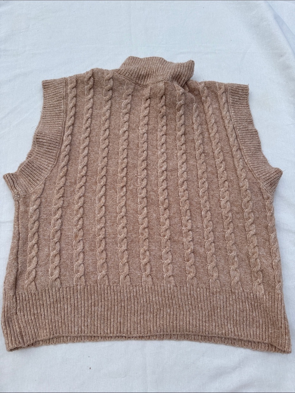Cupcakes and Cashmere Sleeveless Cable Knit Mock Neck Sweater - Taupe - Picture 3 of 3
